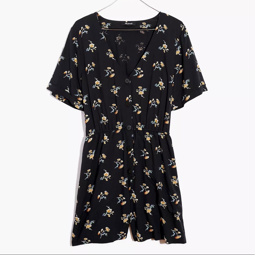 Madewell Black Floral Short-Sleeve Romper